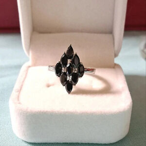 Natural Black Spinel Cluster Ring In Stainless Steel. Size 8 (2.85 ctw)